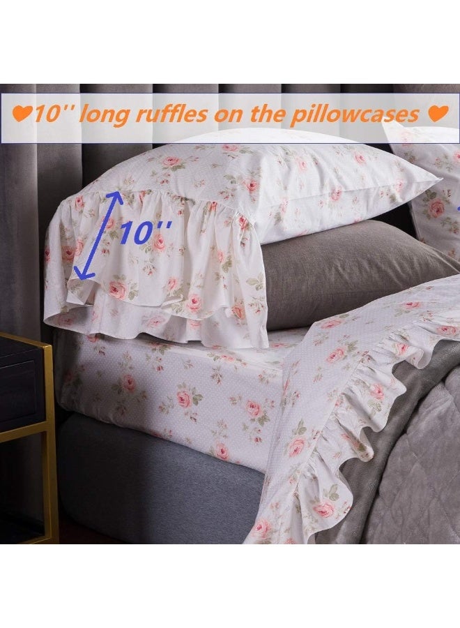 QSH Queen's House Floral Print Ruffled Bed Sheet Set 4-Piece King Multi 170304-sheetQ-king - Image 3