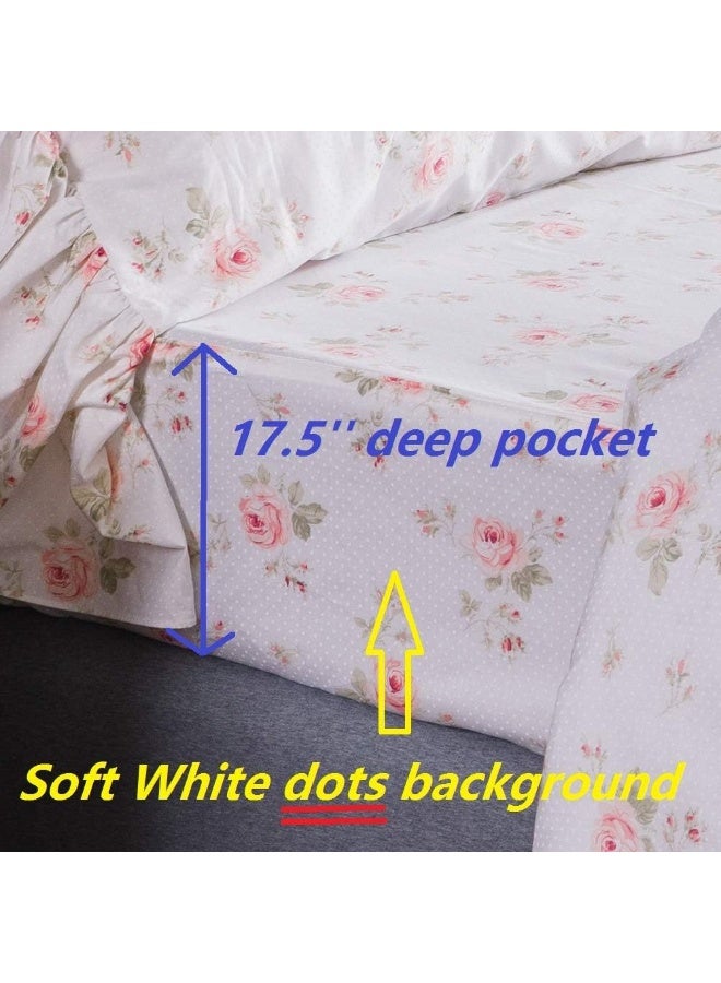 QSH Queen's House Floral Print Ruffled Bed Sheet Set 4-Piece King Multi 170304-sheetQ-king - Image 4