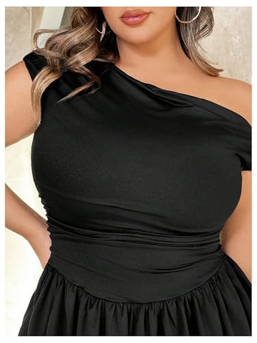 MakeMeChic Women's Plus Size Cocktail Dress Summer Asymmetrical Mini Dress Ruffle Party Dresses Black 3X-Large Plus - Image 4