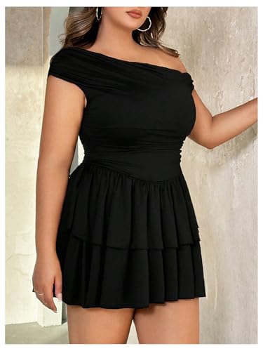MakeMeChic Women's Plus Size Cocktail Dress Summer Asymmetrical Mini Dress Ruffle Party Dresses Black 3X-Large Plus - Image 3