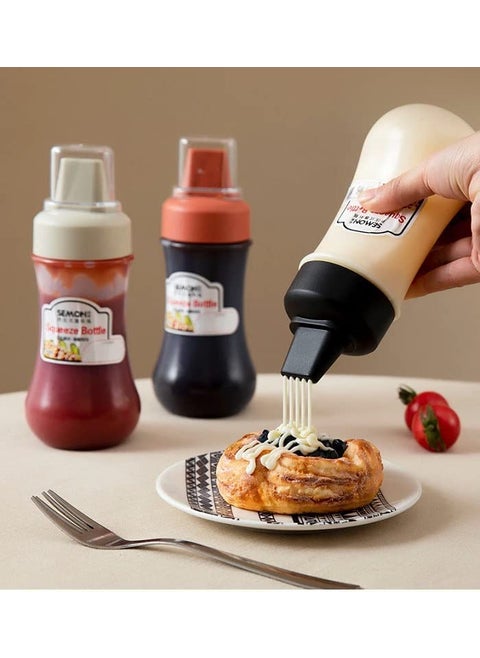 TOPHAVEN Porous Squeeze Bottle Condiment Bottles Hot Sauce Dispenser Refillable Five Hole Container with Lid Squirt Bottle Sauce Dispenser Ketchup Bottle, Multipurpose Kitchen Tools Pack of 3