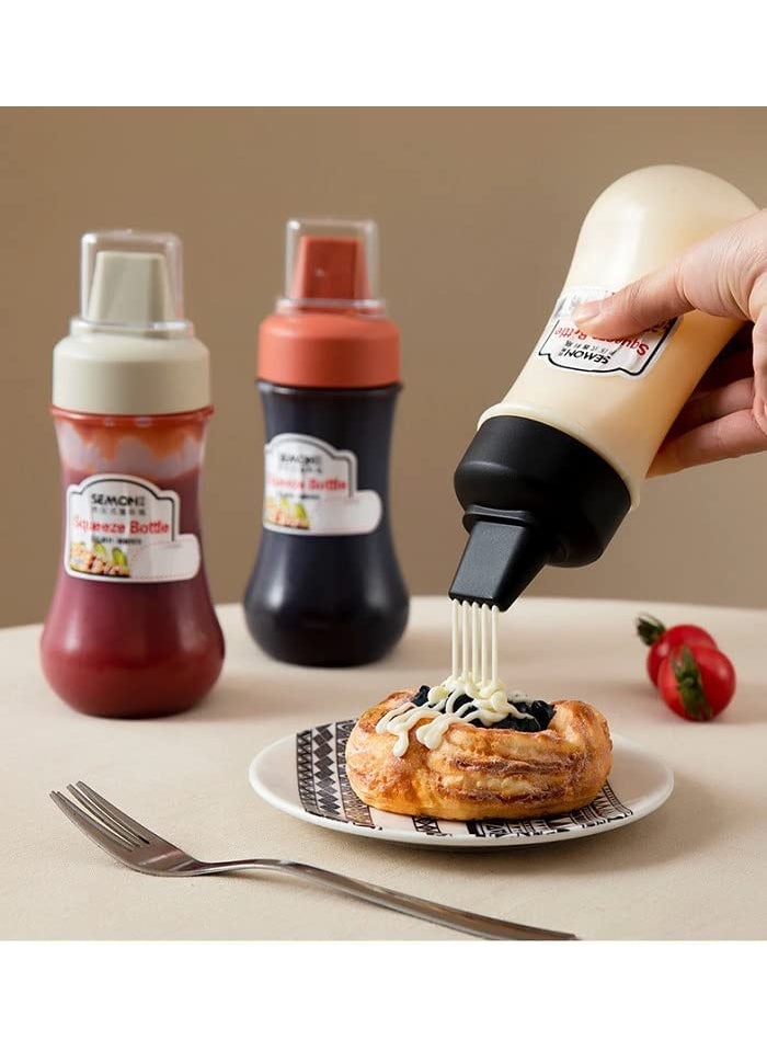 TOPHAVEN TOPHAVEN Porous Squeeze Bottle Condiment Bottles Hot Sauce Dispenser Refillable Five Hole Container with Lid Squirt Bottle Sauce Dispenser Ketchup Bottle, Multipurpose Kitchen Tools Pack of 3  - Image 1