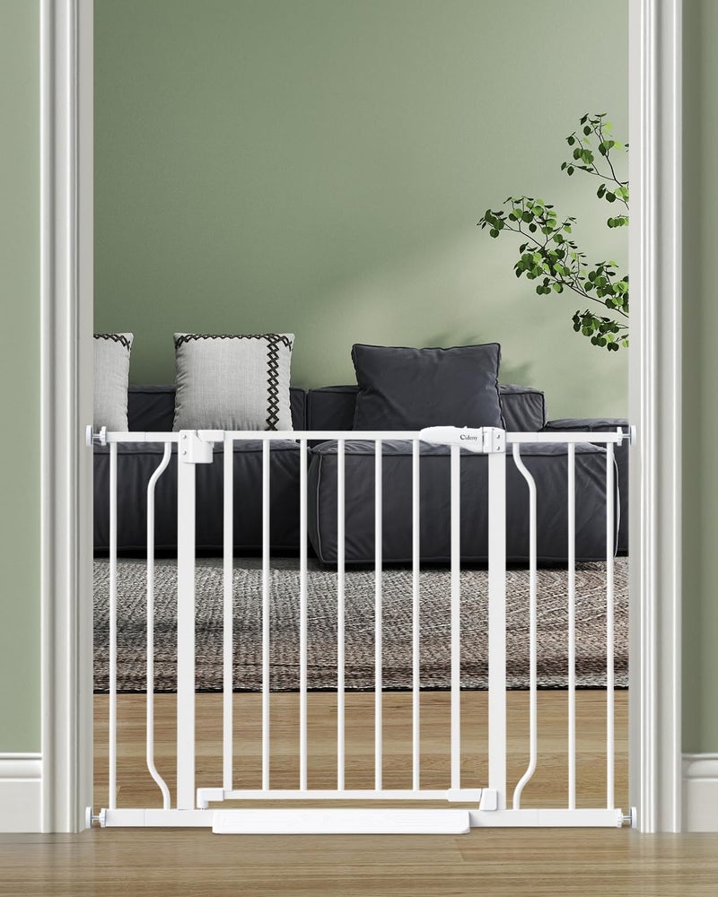 Cideny Baby Gate No Drilling, 29"-40" Auto Close Dog Gate Indoor for Doorways & Stairs, Pressure Mounted Adjustable Pet Gate, Easy Walk Through Child Gate for Children & Pets Stroller Friendly, White - Image 1