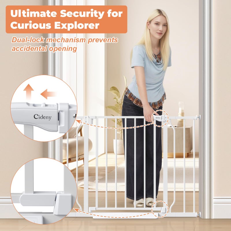 Cideny Baby Gate No Drilling, 29"-40" Auto Close Dog Gate Indoor for Doorways & Stairs, Pressure Mounted Adjustable Pet Gate, Easy Walk Through Child Gate for Children & Pets Stroller Friendly, White - Image 4