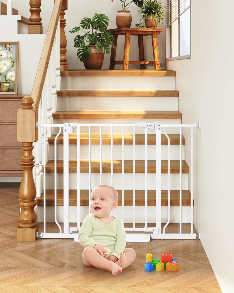 Cideny Baby Gate No Drilling, 29"-40" Auto Close Dog Gate Indoor for Doorways & Stairs, Pressure Mounted Adjustable Pet Gate, Easy Walk Through Child Gate for Children & Pets Stroller Friendly, White - Image 2
