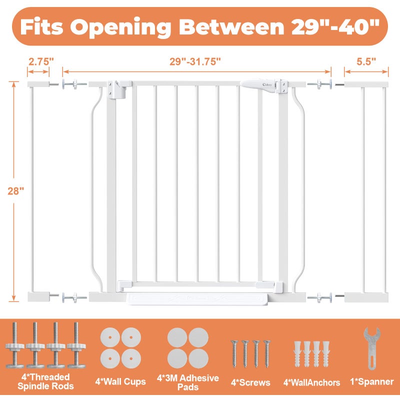 Cideny Baby Gate No Drilling, 29"-40" Auto Close Dog Gate Indoor for Doorways & Stairs, Pressure Mounted Adjustable Pet Gate, Easy Walk Through Child Gate for Children & Pets Stroller Friendly, White - Image 5