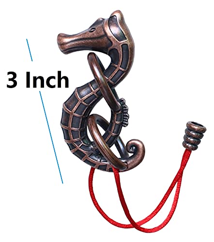 GINFH Cast Metal Brain Teaser Puzzle Metal Puzzle Brainteaser Exploration and Thinking Toy Intellectual Teaching Seahorse Rope - Image 5
