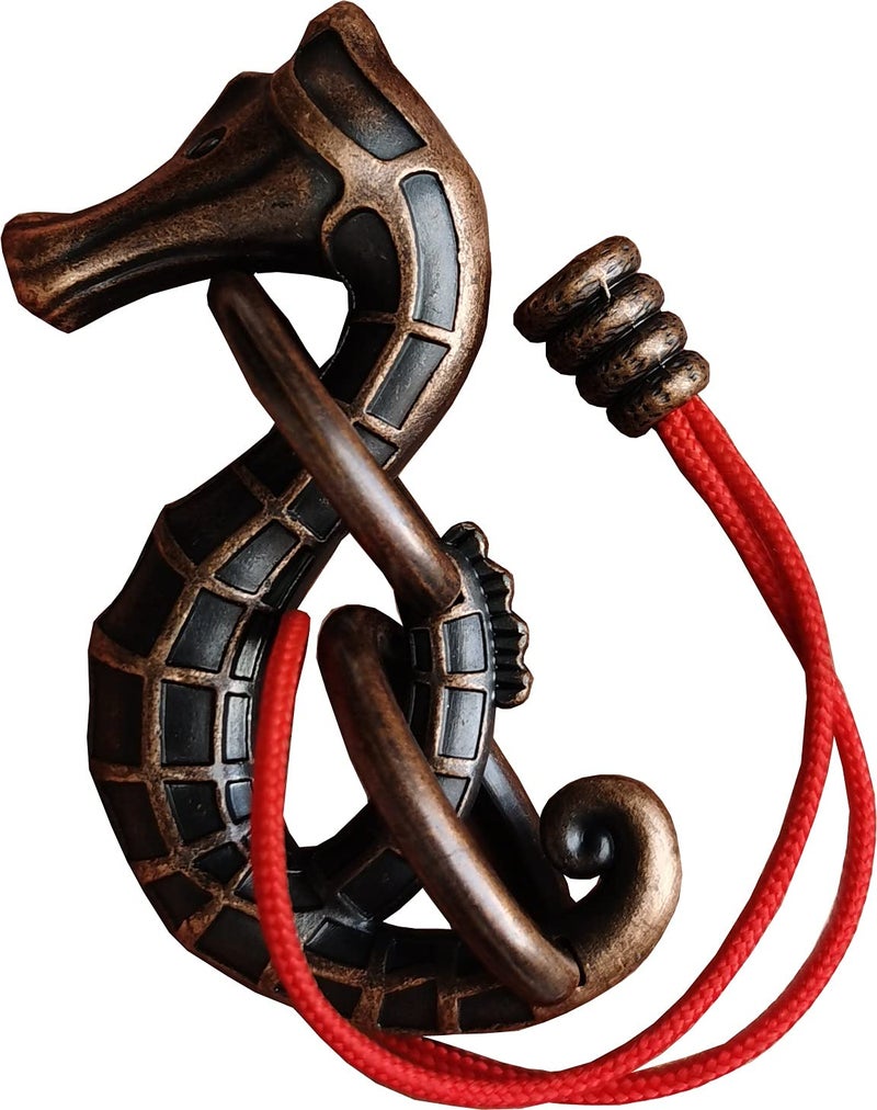 GINFH Cast Metal Brain Teaser Puzzle Metal Puzzle Brainteaser Exploration and Thinking Toy Intellectual Teaching Seahorse Rope - Image 3