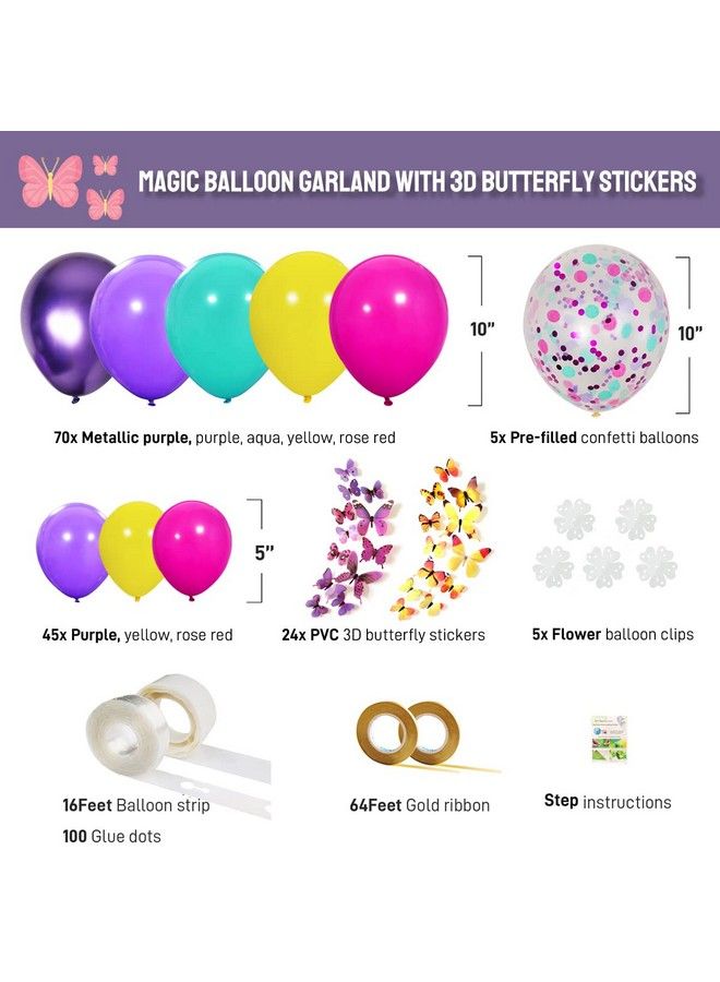 Haptda Magic Balloon Garland Purple Blue Rose Red Yellow Balloons Confetti Balloon Arch Kit With 3D Colorful Butterfly Stickers For Baby Shower Wedding Birthday Party Decorations - Image 4