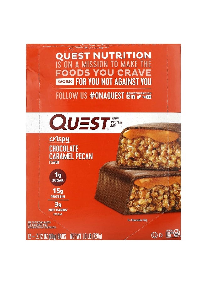 QUEST NUTRITION - Quest Nutrition, Hero Protein Bar, Crispy Chocolate Caramel Pecan, 12 Bars, 2.12 oz (60 g) Each - Image 1
