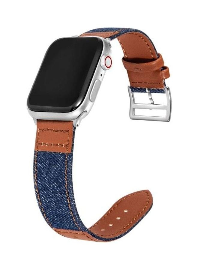 HuHa Replacement Watch Strap For Apple Watch Series  7 41mm/6 u0026 SE u0026 5 u0026 4 40mm/3 u0026 2 u0026 1 42mm Blue/Brown - Image 2