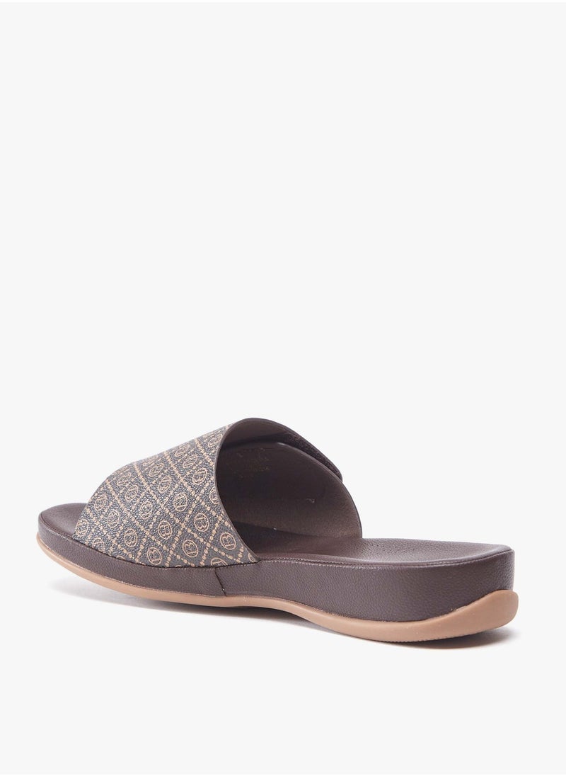 Flora Bella By Shoexpress - Women All-Over Monogram Print Slide Sandals - Image 1