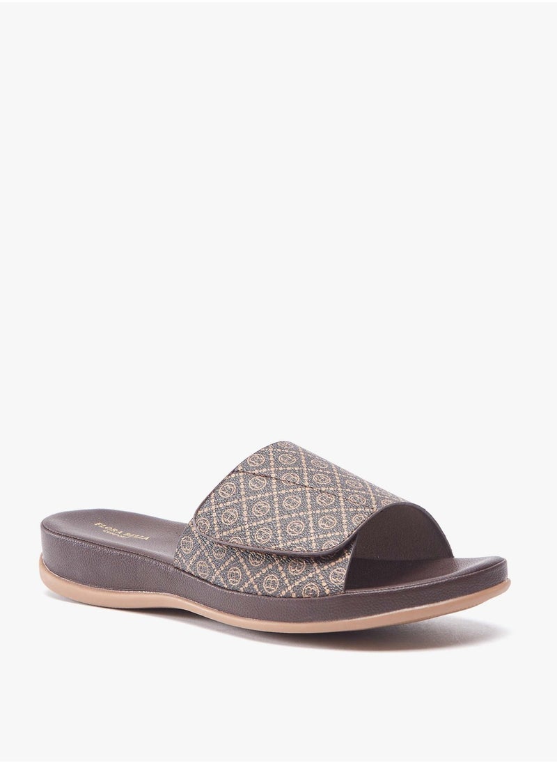 Flora Bella By Shoexpress - Women All-Over Monogram Print Slide Sandals - Image 1