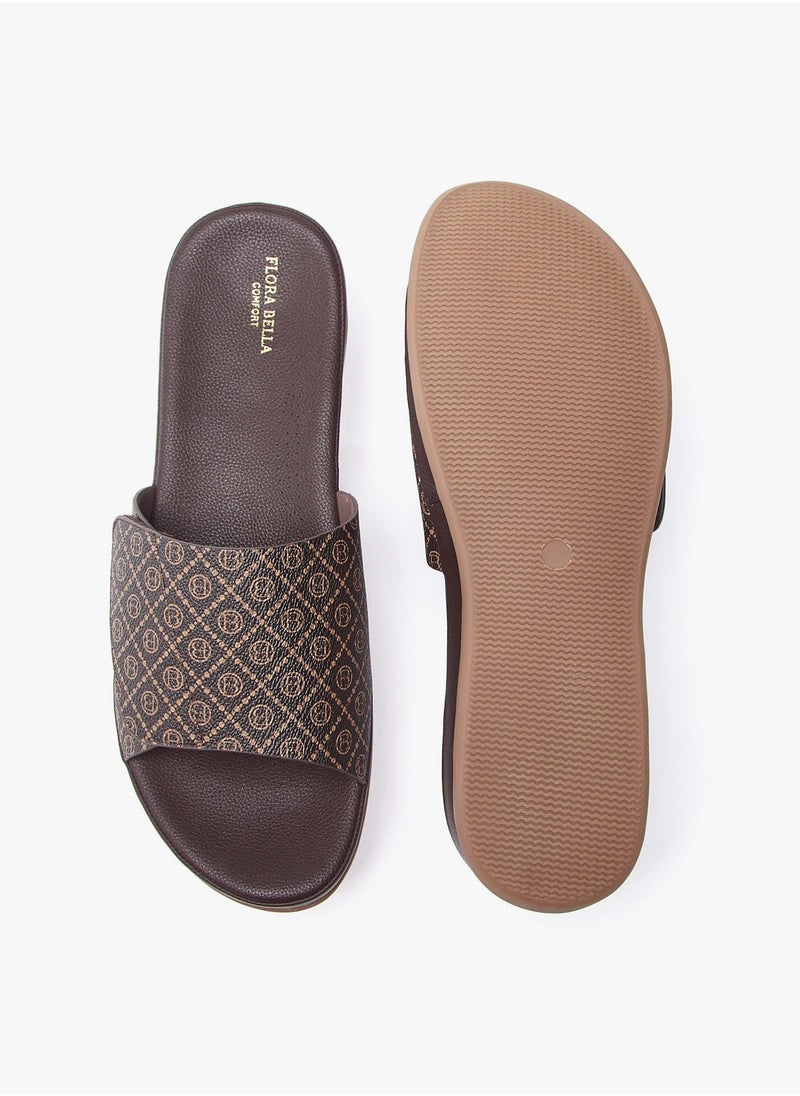 Flora Bella By Shoexpress - Women All-Over Monogram Print Slide Sandals - Image 1