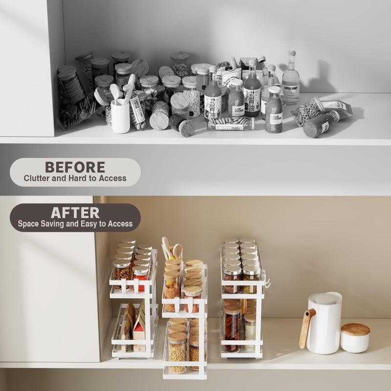 Magheo Pull Out Spice Rack Organizer for Cabinet, 2 Pack Metal Seasoning Organizer Slide Out Spice Storage Shelf No Assembly Vertical Spice Rack Pullout for Kitchen & Bahthroom No Drill(2 Tier,White) - Image 5