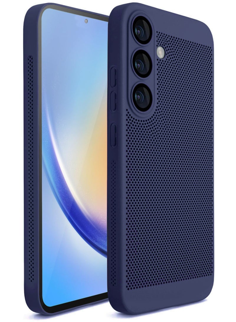 Heat Dissipation Case with Built in Camera Lens Protector Slim Fit Breathable Cooling Anti Fingerprint Hard PC Back Shockproof Cover For Samsung Galaxy A36/A56 (Blue) - Image 1