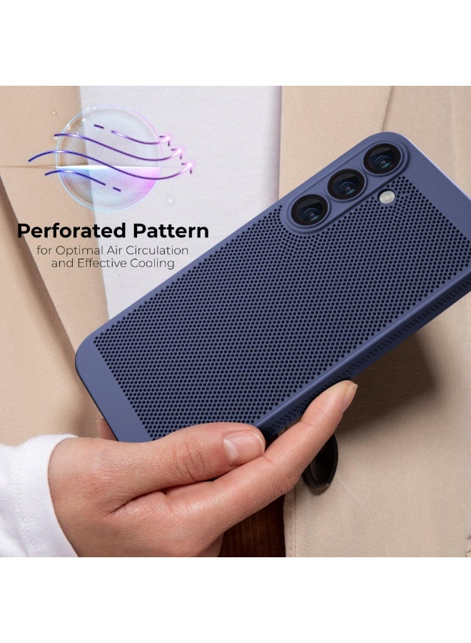 Heat Dissipation Case with Built in Camera Lens Protector Slim Fit Breathable Cooling Anti Fingerprint Hard PC Back Shockproof Cover For Samsung Galaxy A36/A56 (Blue) - Image 3