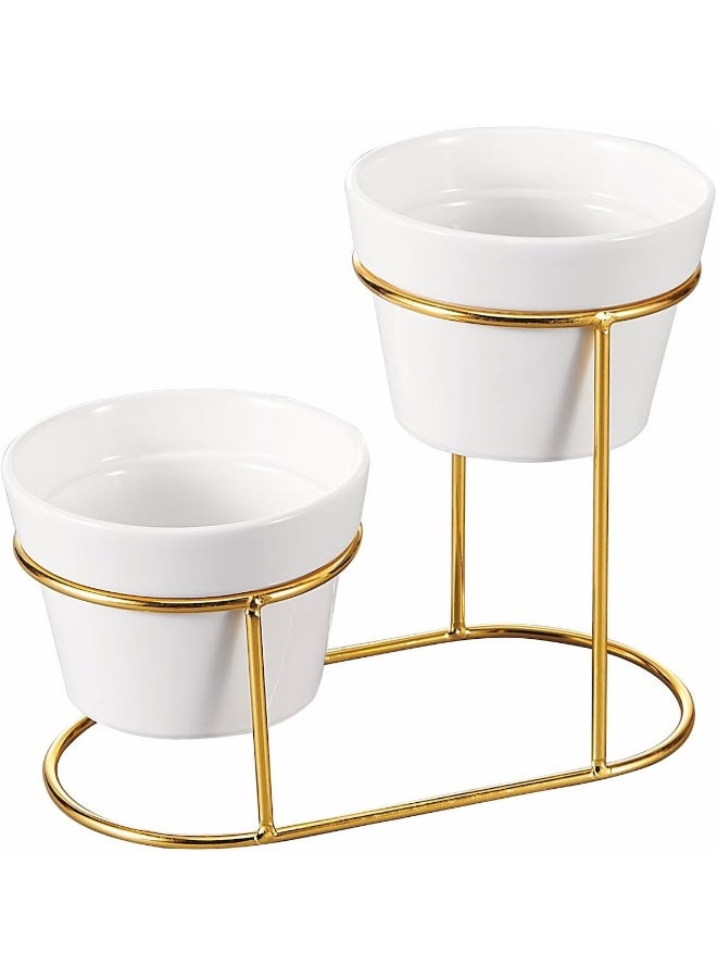 Orchid 2 Pieces Bowl Set With Golden Stand Ceramic Chip And Dip Bowls With Collapsible Food Display Stand  - Image 2