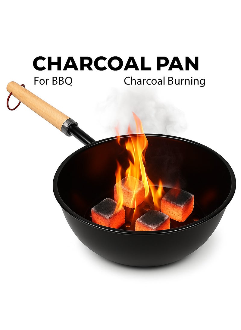 GO2CAMPS Charcoal Pan with Wooden Handle-Large BBQ, Fire Starter, Coal Burner |  Starter Pan for BBQ and Incense  - Image 2