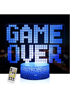 Game Over 3D Illusion Lamp Gamer Night Light with 7 Color Changing Touch and Remote Room Decorations