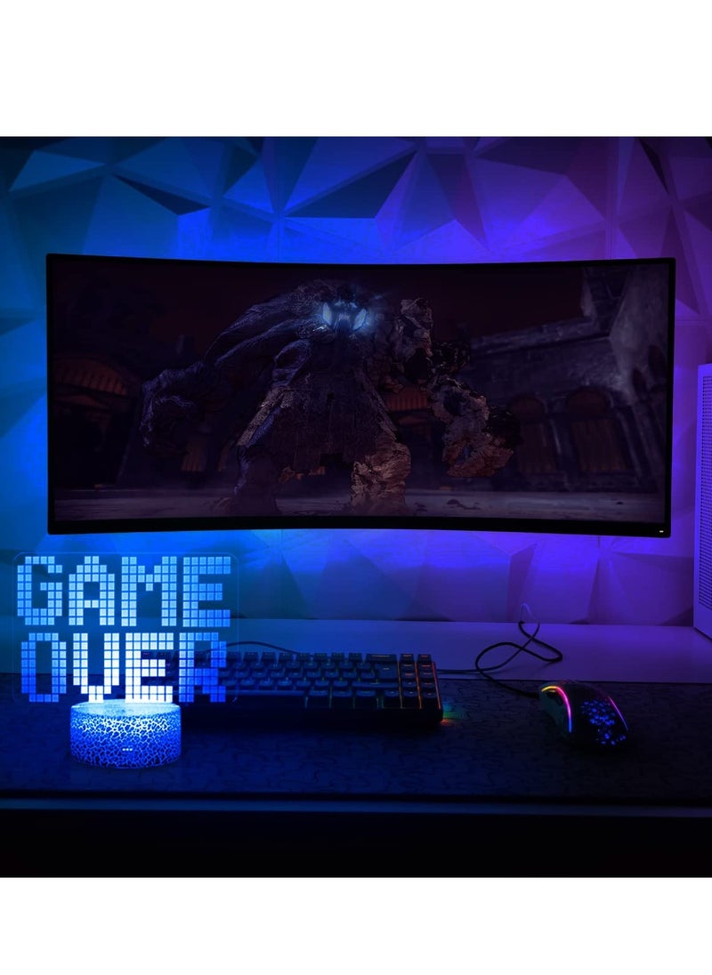 Joshberg - Game Over 3D Illusion Lamp Gamer Night Light with 7 Color Changing Touch and Remote Room Decorations - Image 1