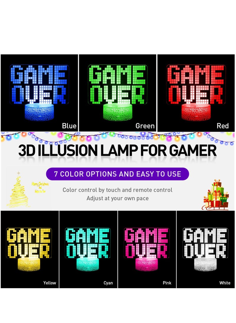 Joshberg - Game Over 3D Illusion Lamp Gamer Night Light with 7 Color Changing Touch and Remote Room Decorations - Image 1