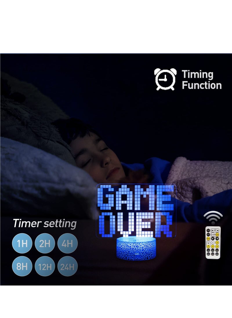 Joshberg - Game Over 3D Illusion Lamp Gamer Night Light with 7 Color Changing Touch and Remote Room Decorations - Image 1