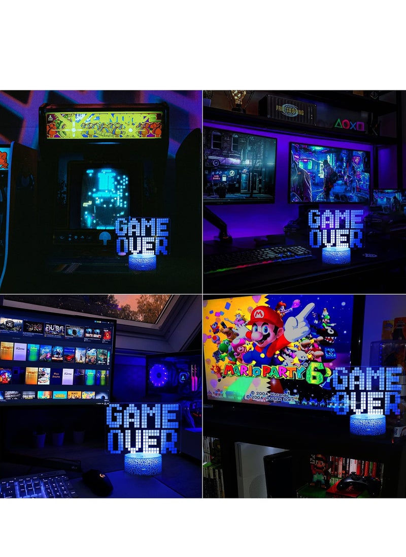 Joshberg - Game Over 3D Illusion Lamp Gamer Night Light with 7 Color Changing Touch and Remote Room Decorations - Image 1