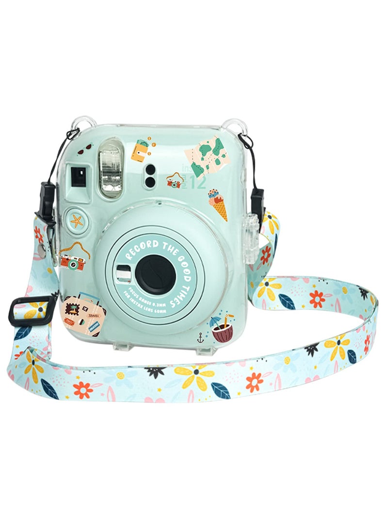 Stylish Clear Case for Fujifilm Instax Mini 12 / Polaroid Mini 12 Instant Camera, Featuring Back Photo Pocket, Shoulder Strap, and Decorative Stickers. - Image 3