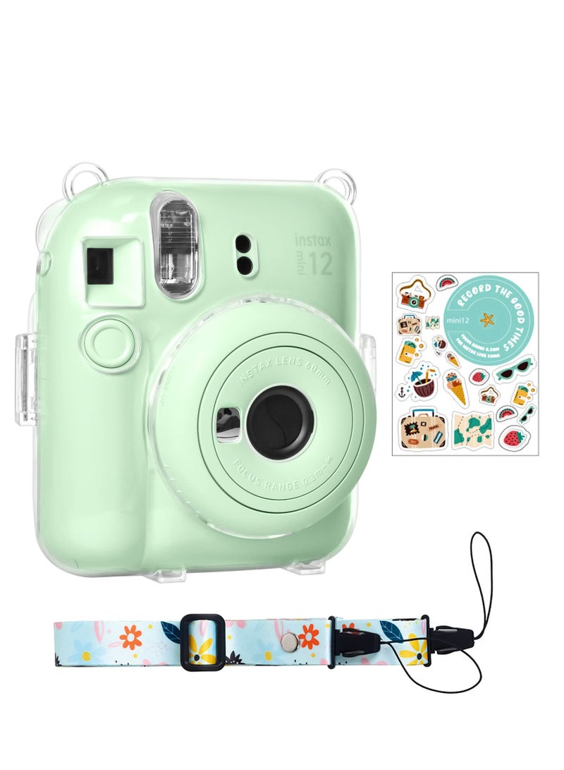 Stylish Clear Case for Fujifilm Instax Mini 12 / Polaroid Mini 12 Instant Camera, Featuring Back Photo Pocket, Shoulder Strap, and Decorative Stickers. - Image 1