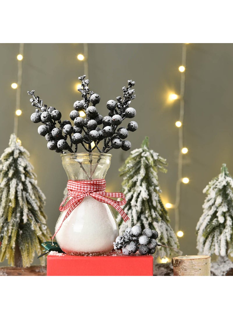 Fomlily Fomlily 16 Pack Christmas Glitter Berries Stems  8"" Artificial Christmas Picks Snowy Berry Stems for Christmas Tree Ornaments  DIY Xmas Wreath  Crafts  Holiday and Home Decor (Black)  - Image 2