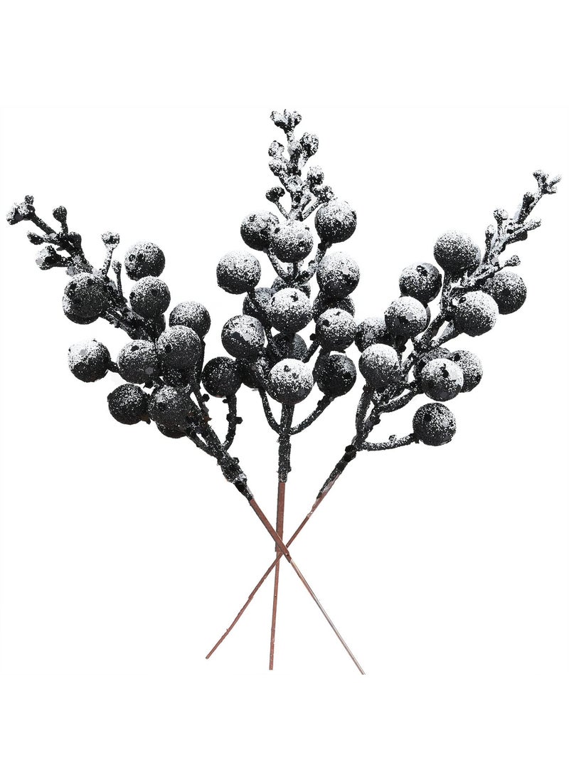 Fomlily Fomlily 16 Pack Christmas Glitter Berries Stems  8"" Artificial Christmas Picks Snowy Berry Stems for Christmas Tree Ornaments  DIY Xmas Wreath  Crafts  Holiday and Home Decor (Black)  - Image 1