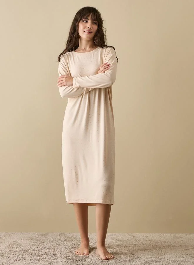 سبلاش فيڤ قميص نوم مزخرف بأكمام طويلة