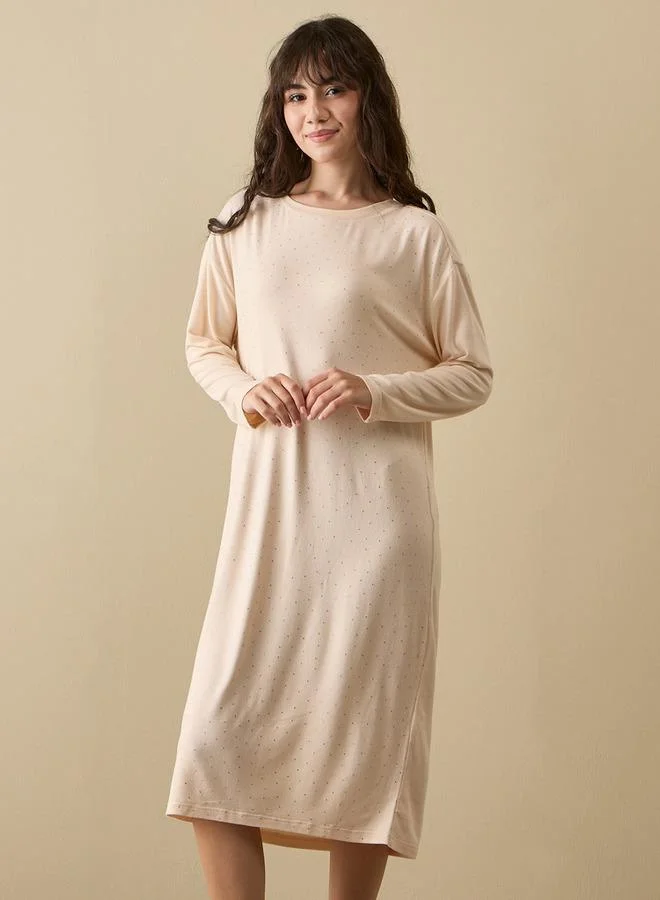 سبلاش فيڤ قميص نوم مزخرف بأكمام طويلة