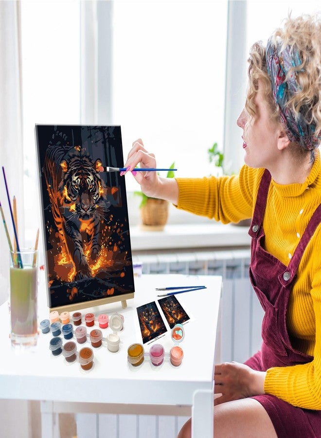JOOZ مجموعة الرسم بالأرقام من جوز للكبار مع إطار، رسم نمر بالأرقام مع حامل، مجموعة رسم حيوانات للكبار على قماش، رسم يدوي للكبار كهدية لتزيين جدران المنزل، 7.87 × 11.81 بوصة - Image 3
