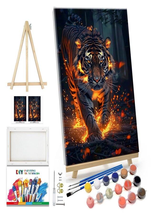 JOOZ مجموعة الرسم بالأرقام من جوز للكبار مع إطار، رسم نمر بالأرقام مع حامل، مجموعة رسم حيوانات للكبار على قماش، رسم يدوي للكبار كهدية لتزيين جدران المنزل، 7.87 × 11.81 بوصة - Image 1