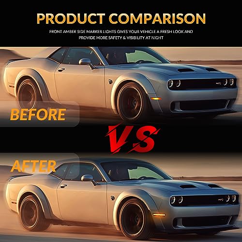 DERMOKA LED Side Marker Lights Front Bumper Amber Parking Signal Lamps for Dodge Challenger 2015-2023 Smoked Len, 2PCS - Image 4