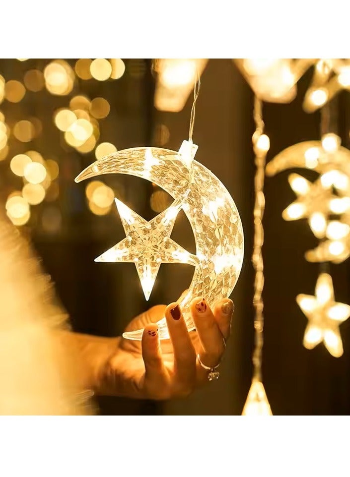 Boxwoods LED Star and Moon Motifs Decorative Lights Fairy String   Window Curtain Warm White With 8 Lighting Modes for Home decor Ramadan Eid And Umrah Mubarak Party - Image 3