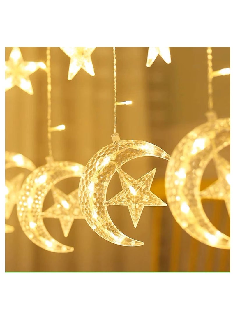 Boxwoods LED Star and Moon Motifs Decorative Lights Fairy String   Window Curtain Warm White With 8 Lighting Modes for Home decor Ramadan Eid And Umrah Mubarak Party - Image 2