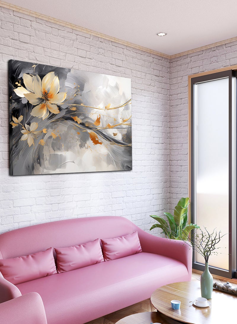 LOWHA Canvas Wall Art Stretched Over Wooden Frame with Elegant Flowers Painting - Image 1