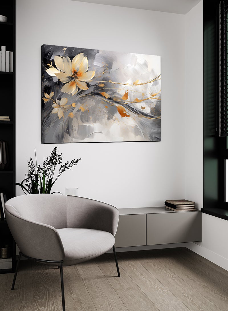 LOWHA Canvas Wall Art Stretched Over Wooden Frame with Elegant Flowers Painting - Image 2