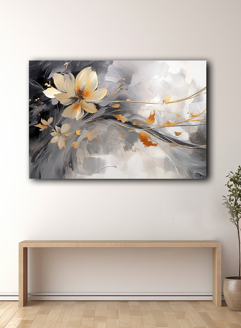LOWHA Canvas Wall Art Stretched Over Wooden Frame with Elegant Flowers Painting - Image 3