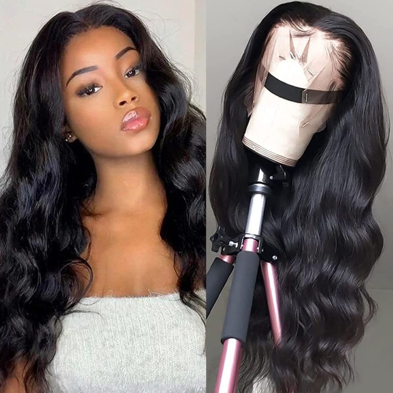 SENSAIRUITE Body Wave Lace Front Wigs Human Hair Wide Lace 180 Density Human Hair Wigs 13x4 Human Hair Lace Front Wigs Pre Plucked With Baby Hair 24 Inches Natural Color