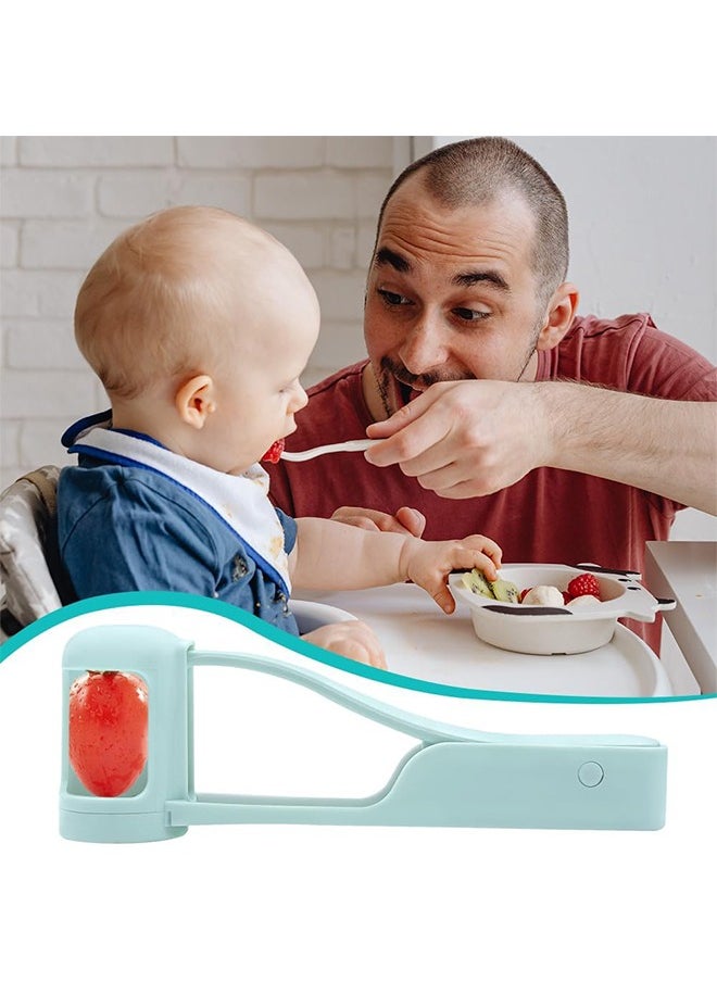 HS - Grape Cutter For Kids, Stainless Steel Fruit Cutter, Quarter Grape Slicer, Suitable For Vegetable Fruit Salad Cake Decoration, Kitchen Gadget Fruit Slicer (Blue) - Image 1