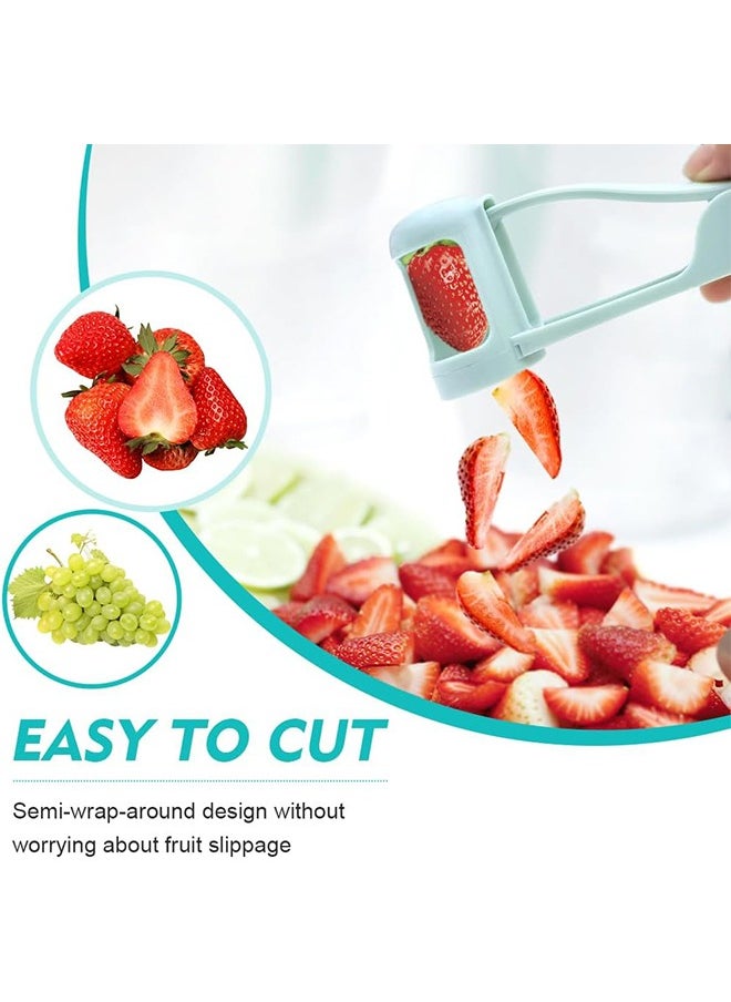 HS - Grape Cutter For Kids, Stainless Steel Fruit Cutter, Quarter Grape Slicer, Suitable For Vegetable Fruit Salad Cake Decoration, Kitchen Gadget Fruit Slicer (Blue) - Image 1
