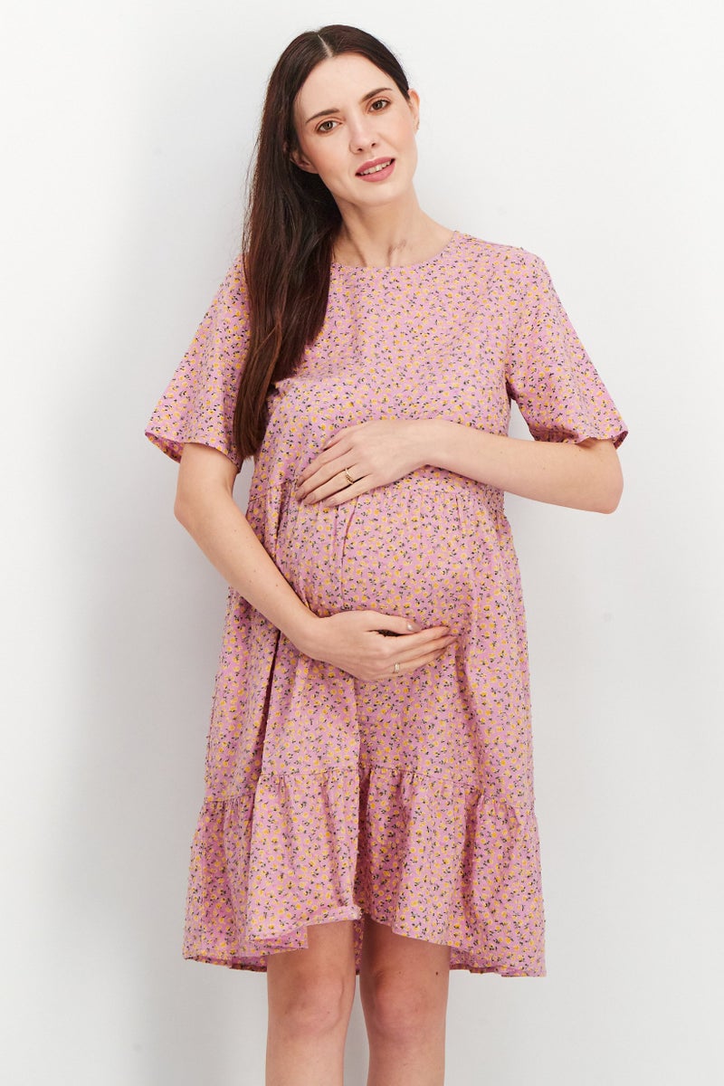 PIECES Maternity Floral Print Midi Dress, Lavender Combo - Image 1