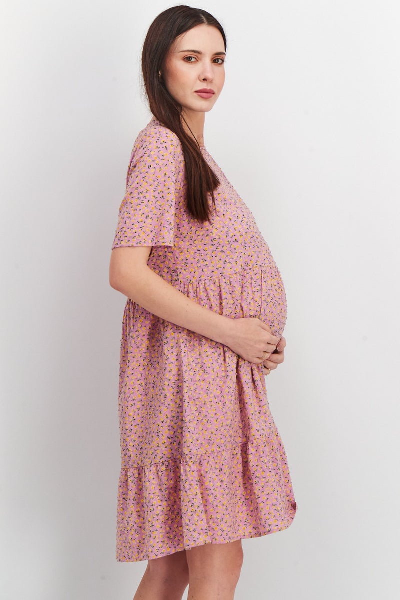 PIECES Maternity Floral Print Midi Dress, Lavender Combo - Image 2