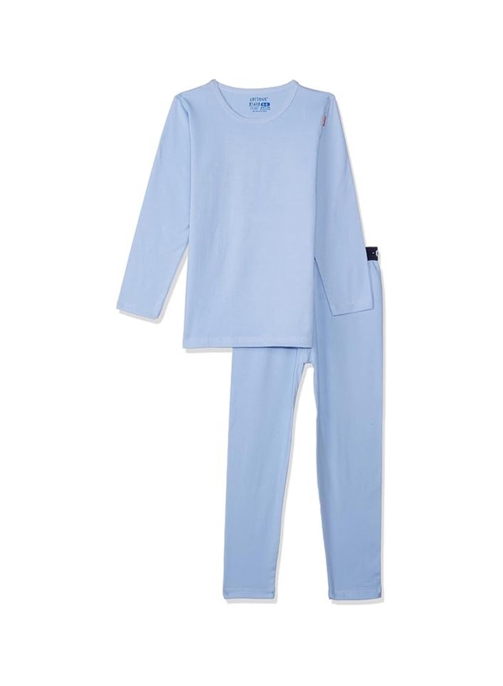 Cottonil Round Neck Long Sleeves Top with Logo Print Leggings Thermal Underwear Set for Boys