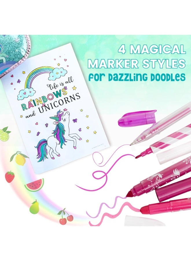 Unicorn Washable Markers for Kids With Glittery Pencil Case, Arts And Crafts for Kids Age 4-6-8, Art Supplies Coloring Set with Diy Unicorn Stickers, Birthday  Gifts for Girls - Image 4