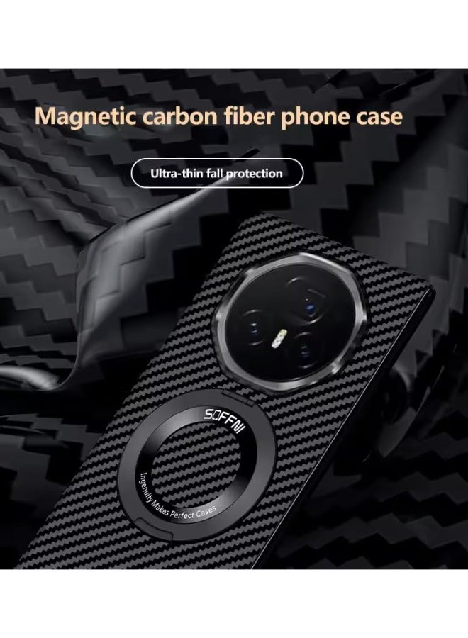 general Compatible with Honor Magic V5 Magnetic Rotating Ring Holder Shell Carbon Fiber Pattern Folding Phone Case For Honor Magic V5 - Image 5